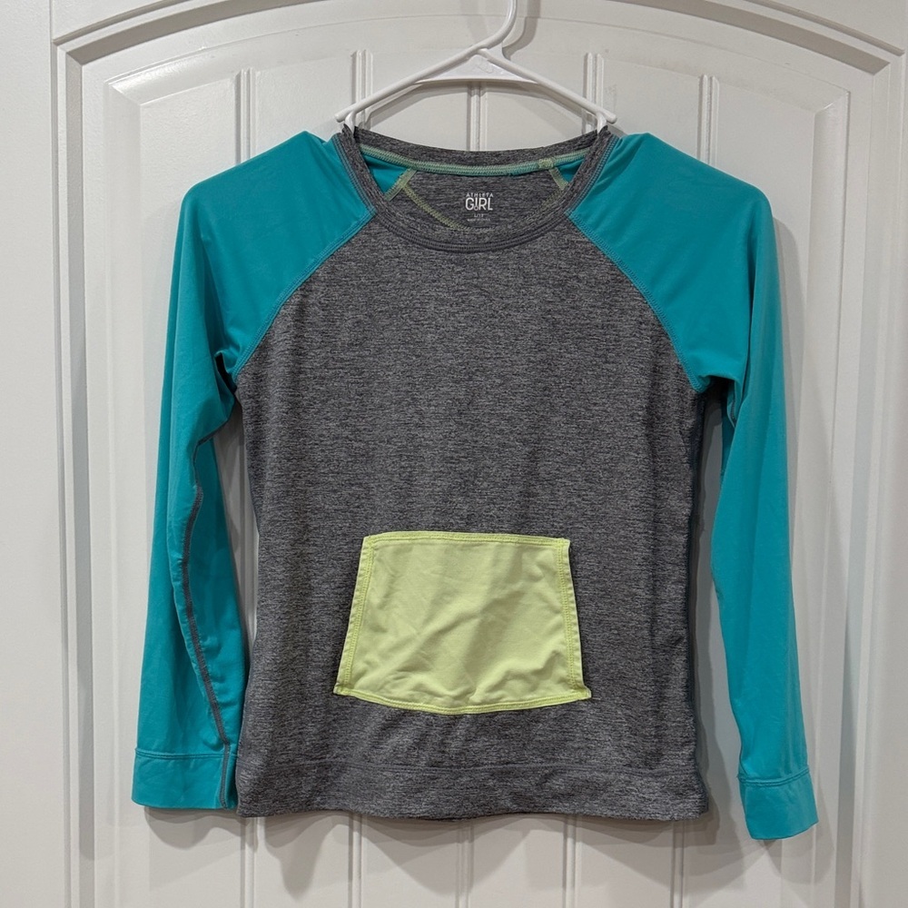 EUC Athleta Gray Active Shirt with Teal and Green Accents